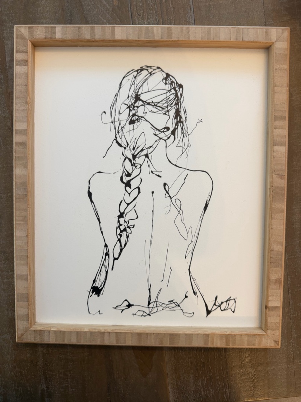 Minimalist Line Art Woman with Braid Framed Print - Black on White